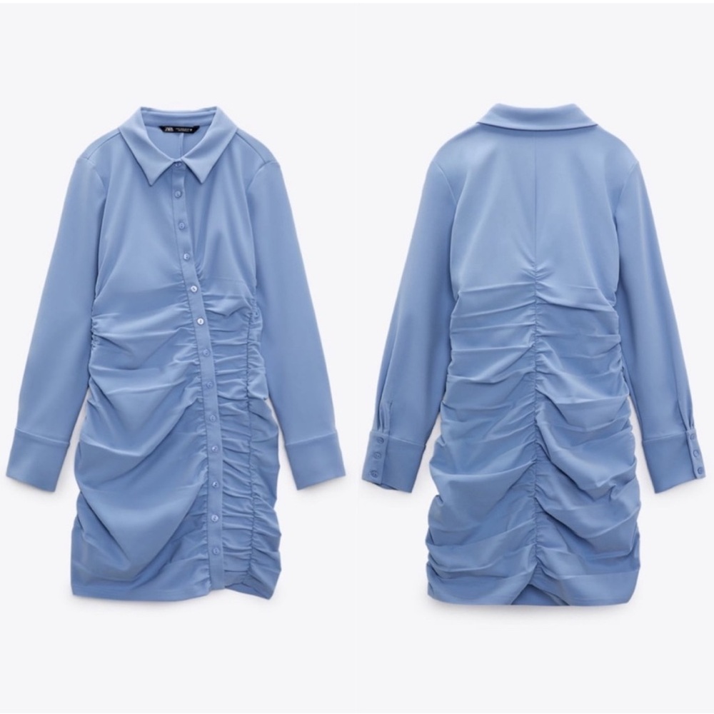 🆕 ZARA Form Fitting Draped Shirt Dress - Picture 5 of 11